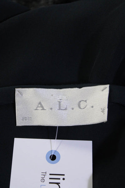 A. L. C. Women's Silk Scoop Long Sleeves Hi-Lo Tunic Blouse Navy Blue Size M