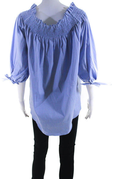 Caroline Constas Womens Smock Off The Shoulder 3/4 Sleeves Tunic Top Blue Size M