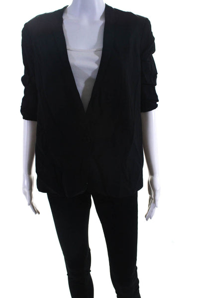 Helmut Womens Ruched 3/4 Sleeve Sleeve Long Blazer Jacket Black Size 6