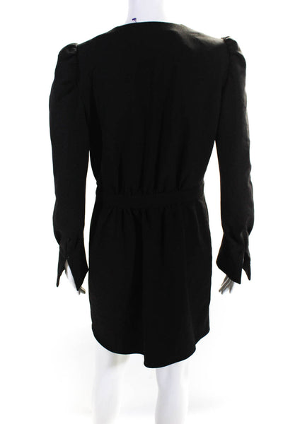 Tara Jarmon Womens V Neck Long Sleeve Solid Midi Dress Black Size 38