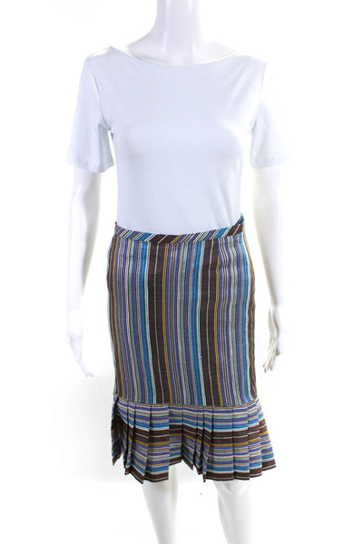 Akris Punto Womens Striped Pleated Peplum Straight Midi Skirt Multicolor Size 2