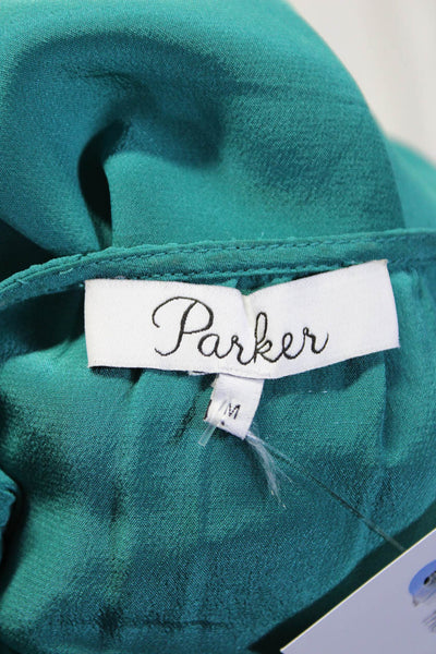Parker Womens Silk Cap Sleeve V-Neck Tie Front Blouson Dress Teal Blue Size M