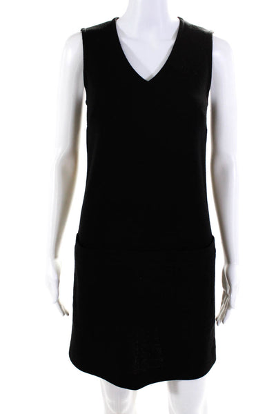 Pollini Womens V Neck Solid Front Pocket Casual Sleeveless Dress Black Size 6