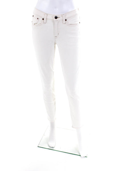 J Crew Toothpick Womens Solid Cotton Mid Rise Skinny Ankle Jeans White Size 27