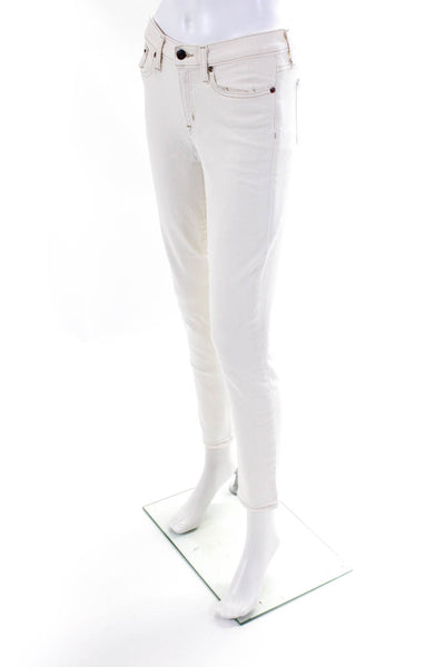 J Crew Toothpick Womens Solid Cotton Mid Rise Skinny Ankle Jeans White Size 27