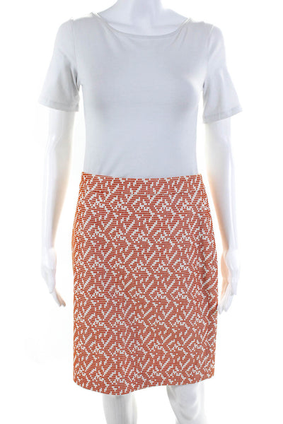J Crew Womens Embroidered Knitted Textured Straight Pencil Skirt Beige Orange 4