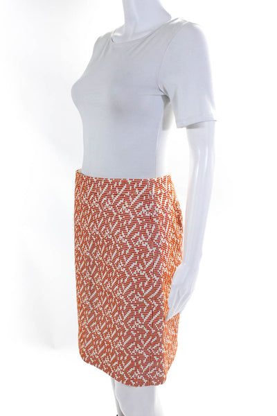 J Crew Womens Embroidered Knitted Textured Straight Pencil Skirt Beige Orange 4