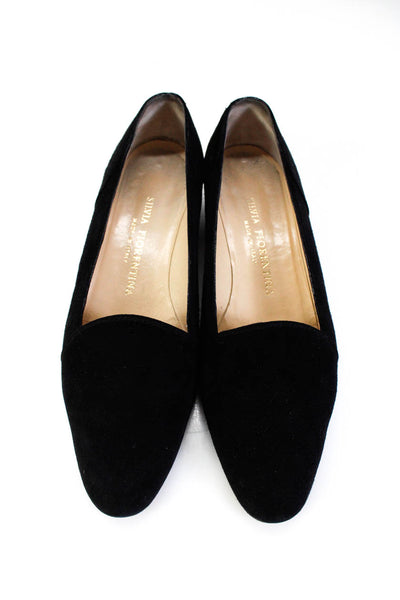 Silvia Fiorentina Womens Solid Suede Block Heel Pointed Toe Flats Black Size 7