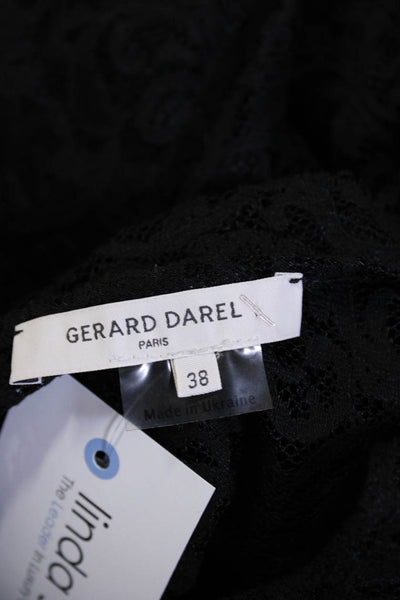 Gerard Darel Women's Round Neck 3/4 Sleeves Lined Lace Blouse Black Size 38