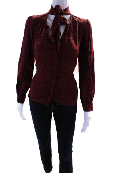 Paige Women's Long Sleeves Button Down Maroon Polka Dot Size S