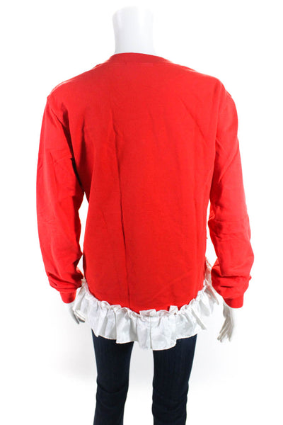 Clu TOO Women's Cotton Crewneck Long Sleeves Ruffle Hem Blouse Red Size S