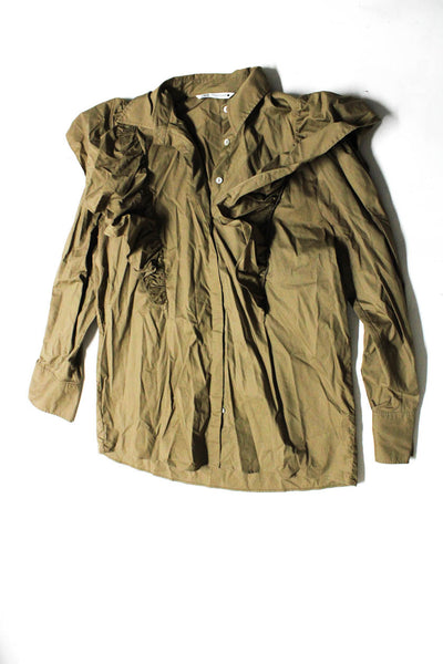 Zara H&M Womens Long Sleeve Ruffled Shirts Brown Beige Size XS Small Lot 2