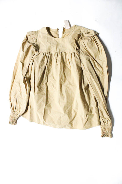 Zara H&M Womens Long Sleeve Ruffled Shirts Brown Beige Size XS Small Lot 2