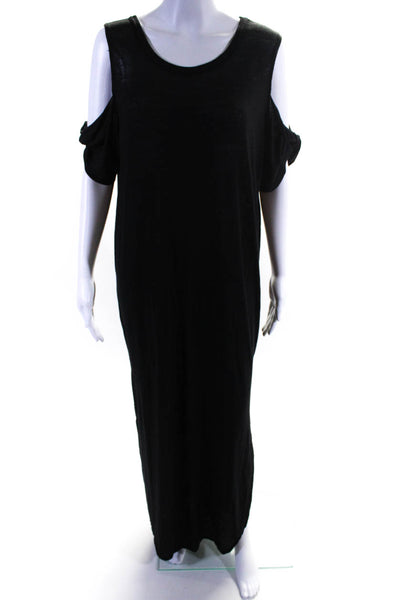 We The Free Womens Solid Cold Shoulder Maxi Tee Shirt Dress Black Size Medium