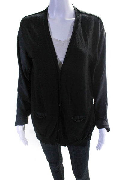 Gerard Darel Womens Solid Cotton Cashmere Sheer Back Button Shirt Black Size 4