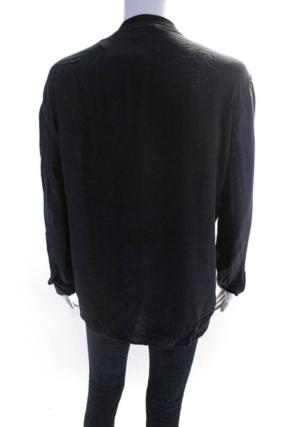 Gerard Darel Womens Solid Cotton Cashmere Sheer Back Button Shirt Black Size 4