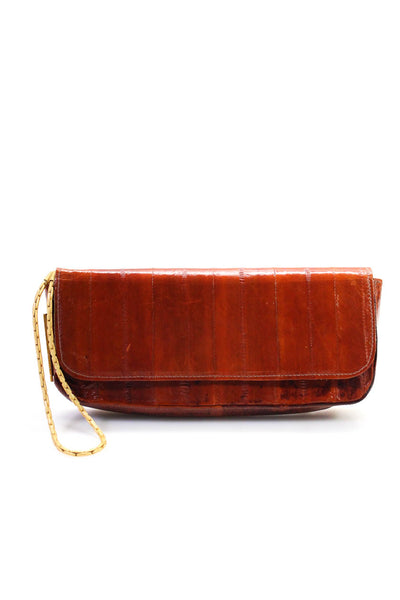Leslie Hsu Womens Leather Wristlet Handbag Brown