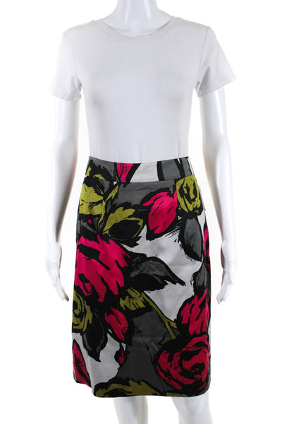 Trina Turk Womens Silk Abstract Floral Zipped A-Line Midi Skirt Pink Size 10