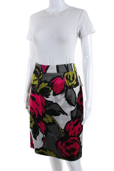 Trina Turk Womens Silk Abstract Floral Zipped A-Line Midi Skirt Pink Size 10