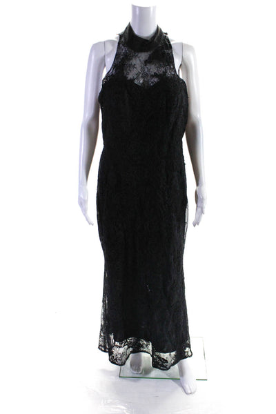 Badgley Mischka Womens Black Lace Column Gown Size 14 10947130