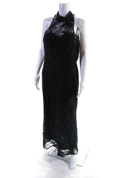Badgley Mischka Womens Black Lace Column Gown Size 14 10947130