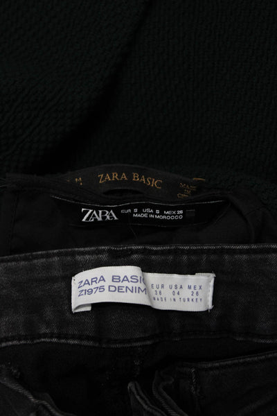 Zara Women's Skinny Jeans Mini Skirt Blouse Black Gray Green Size S M 4 Lot 3