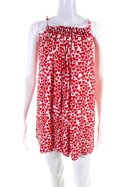 Stella McCartney Women's Spaghetti Straps Blouson Mini Dress Red Hearts Size 6