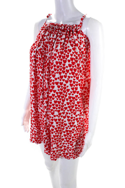 Stella McCartney Women's Spaghetti Straps Blouson Mini Dress Red Hearts Size 6