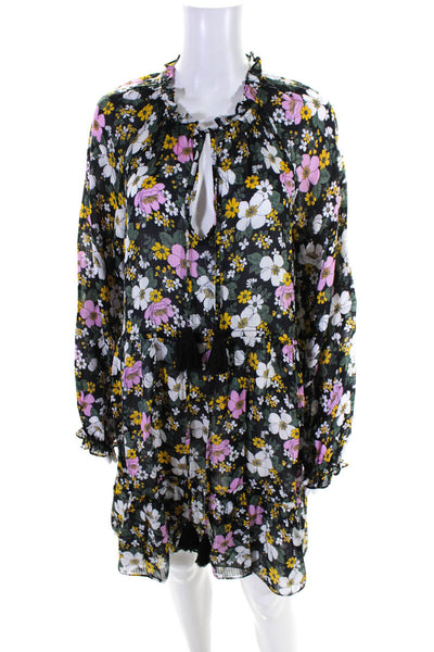 Veronica Beard Womens Long Sleeves Tassel Ruffle Tiered Mini Dress Floral Size L