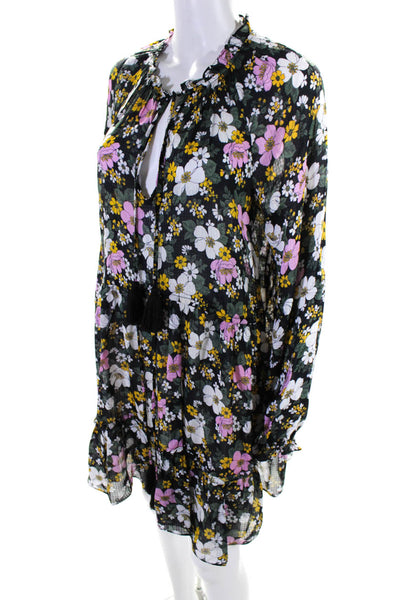 Veronica Beard Womens Long Sleeves Tassel Ruffle Tiered Mini Dress Floral Size L