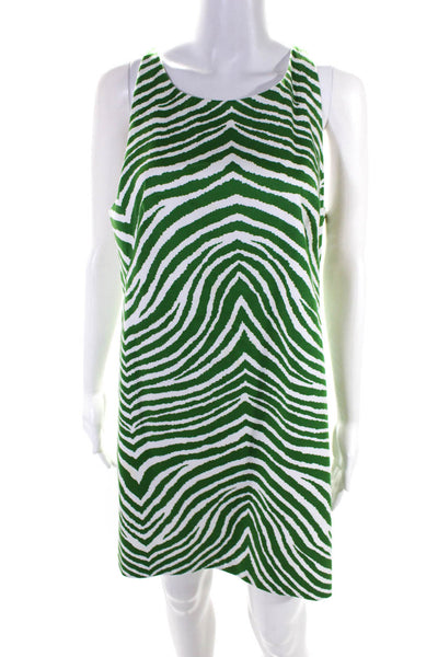 Milly Women's Scoop Neck Sleeveless A-Line Mini Lined Dress Green Striped Size 1