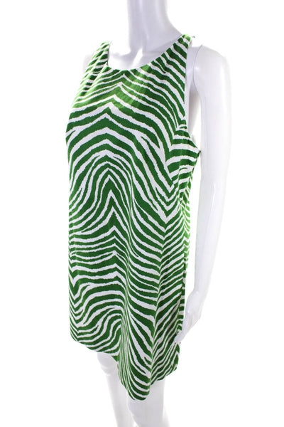 Milly Women's Scoop Neck Sleeveless A-Line Mini Lined Dress Green Striped Size 1
