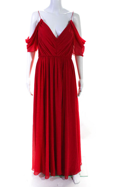 Badgley Mischka Womens Red Cold Shoulder Gown Size 4 12409976