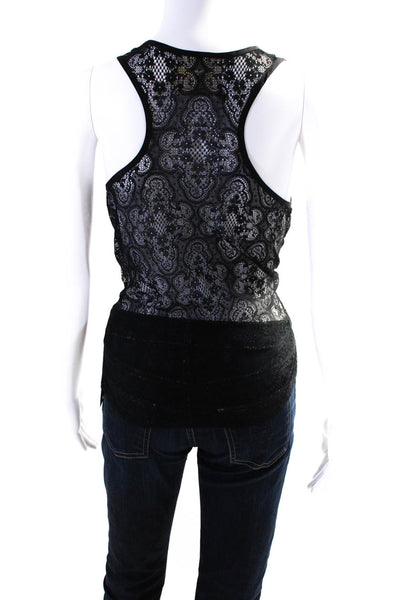 Aaron Ashe Womens Scoop Neck Sleeveless Lace Silk Tank Top Black Size Small