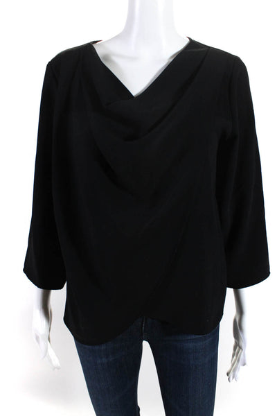 Amanda Uprichard New York Womens Solid Cowl Neck Wrap Blouse Black Size Medium