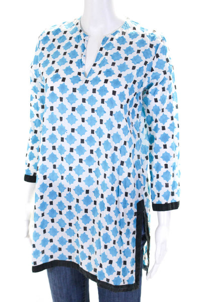 Roberta Roller Rabbit Women's Cotton Abstract Print V Neck Tunic Blue Size XS