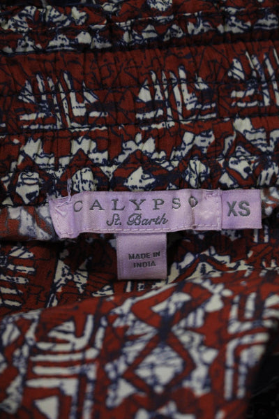 Calypso Saint Barth Women's Silk Abstract Print A Line Midi Skirt Red Size XS