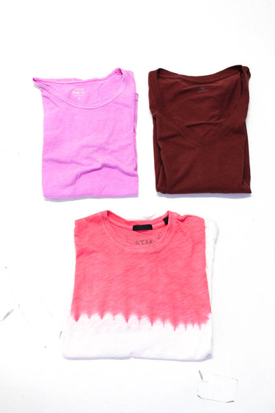 J Crew ATM Womens V Neck Solid Cotton Tee Shirts Red Pink Size M/L Lot 3