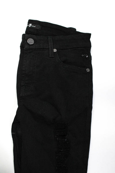 7 For All Mankind Womens Distressed Skinny Mid Rise Jeans Black Size 25