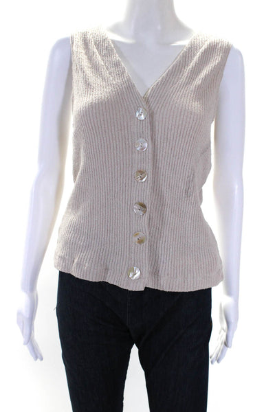 Enza Costa Womens Button Down Shell Sweater Beige Size Extra Large