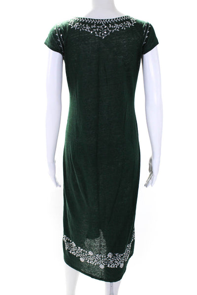 Calypso Saint Barth Womens V Neck Sequined Floral Midi Dress Green Size XS