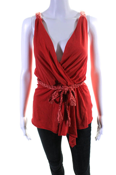 Ella Moss Womens Braided Strap Belted Ruched Elastic Waist Tank Top Red Size M