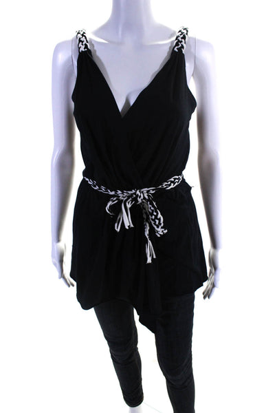 Ella Moss Womens Braided Strap Belted Ruched Elastic Waist Tank Top Black Size M