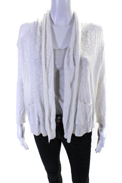 Calypso Womens Cotton Open Front Ribbed Knit Drape Cardigan Sweater White Size M
