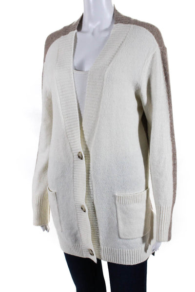 BB Dakota Womens Button Front V Neck Cardigan Sweater White Brown White Medium