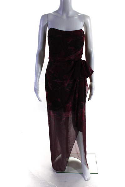 Badgley Mischka Womens Red Floral Strapless Gown Size 6 12741385