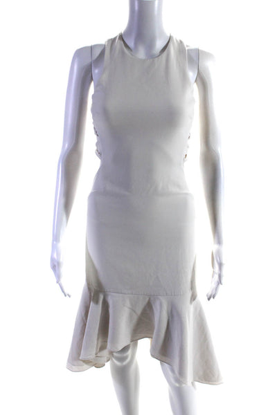 HALSTON Womens White Flounce Hem Dress Size 0 12094414