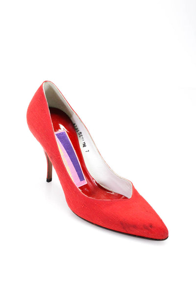 Susan Bennis Warren Edwards Womens Stiletto Pointed Pumps Red Canvas Size 7