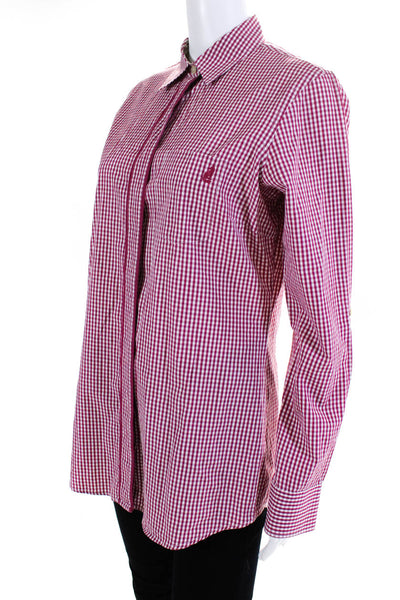 Thomas Pink Womens Check Striped Buttoned Collared Long Sleeve Top Pink Size 6
