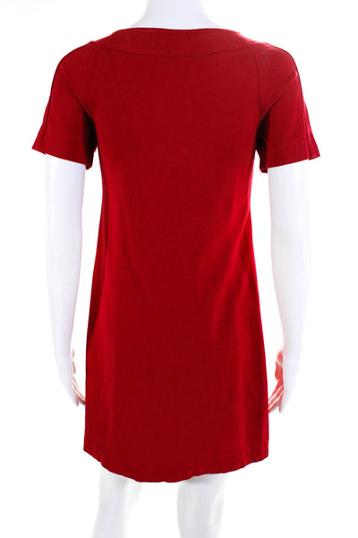 Theory Womens Striped Hook & Eye Short Sleeve A-Line T-Shirt Dress Red Size S